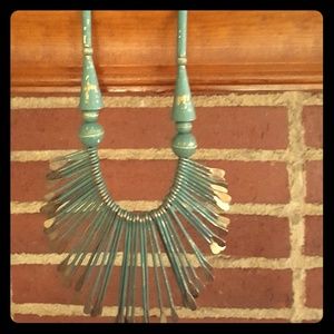 Teal Handmade Boutique Gold Distressed Necklace